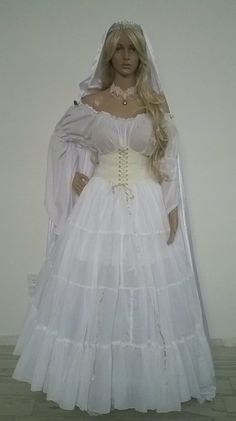 One Of A Kind!    Renaissance Wedding Ensemble! Design your custom costume!    Stand Out from The Crowd!  These are separate pieces so you can mix & match for many outfits after your wedding day!   This Listing for XS To XL PLUS SIZES AVAILABLE, PLEASE MESSAGE ME 3 Piece Complete Outfit; comes with; - 10 yard super full skirt. 100% cotton.      No need for a petticoat for that already full look!    Plenty of room for a hoop petticoat as shown in the photos.  -  A 100% Cotton White, on or off sho Wedding Gown Corset, Wench Costume, Hoop Petticoat, Costume Inspo, Shiny Dresses, Pipe Dream, Maid Dress, Plus Size Skirts, Bridesmaid Gown