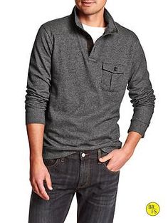 Factory Pocket Mock-Neck Pullover Casual Tops With Stand Collar For Work, Casual Henley With Buttons For Work, Casual Half-zip Workwear Tops, Blue Steel, Chest Pocket, Mock Neck, Banana Republic, Men Sweater, Blue