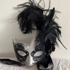 Feather Masquerade Mask Absolutely Beautiful Mask. Feathers Are Extremely Soft. Brand New! Smoke And Pet Free Home Beautiful Mask, Masquerade Mask, Face Masks, Black Silver, Feathers, Halloween Face Makeup, Face Mask, Mask, Women Accessories