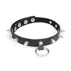 Punk Rock Women Spiked Metal Ring Leather Chocker Gothic Jewelry With Spikes For Alternative Fashion, Punk Spiked Jewelry For Concerts, Punk Style Spiked Choker Jewelry, Punk Jewelry With Spikes For Concerts, Punk Choker With Spikes, Punk Jewelry With Spikes For Alternative Fashion, Punk Style Spiked Choker, Punk Jewelry With Spikes, Spiked Choker For Concerts