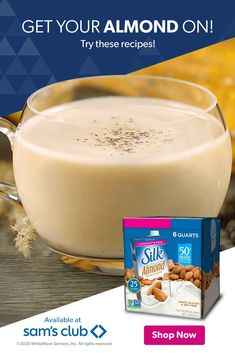 an advertisement for the sam's club featuring almond milk