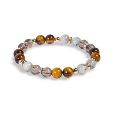 Handcrafted on a tension tested stretch cord with authentic Smoky Quartz, Gray Labradorite and Tiger's Eye gemstones. Crystal Bracelets Diy, Fall Bracelets, Autumn Bracelet, Jewelry Wardrobe, Tiger Eye Crystal, Beaded Bracelets Tutorial, Brown Bracelet, Energy Bracelets, Beads Bracelet Design