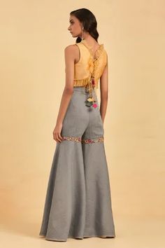 Shop for AUM by Asit and Ashima Grey Silk Embroidered Blouse And Sharara Set for Women Online at Aza Fashions Grey Sharara, Blouse And Sharara, Aari Work Blouse, Aari Embroidery, Sharara Set, Gray Silk, Aari Work, Work Blouse, Cut Work