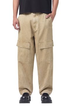 Roomy and relaxed, these cargo pants cut from soft cotton twill feature light fading and plenty of roomy pockets for holding a day's essentials. 29 1/2" inseam; 20" leg opening; 13 1/2" front rise; 16 1/2 back rise (size 29) Zip fly with button closure Front slant pockets; back flap-patch pockets; cargo flap-patch pockets 100% cotton Machine wash, tumble dry Made in the USA of imported fabric Relaxed Fit Cargo Pants In Utility Style, Relaxed Fit Cargo Pants Utility Style, Utility Cargo Pants With Pockets And Loosely Fitted Hips, Relaxed Fit Cotton Cargo Jeans, Relaxed Fit Cargo Parachute Pants For Fall, Relaxed Fit Parachute Pants With Cargo Pockets For Fall, Relaxed Fit Full-length Cotton Cargo Pants, Relaxed Fit Cargo Pants With Patch Pockets For Fall, Cargo Pants With Patch Pockets And Loose Fit