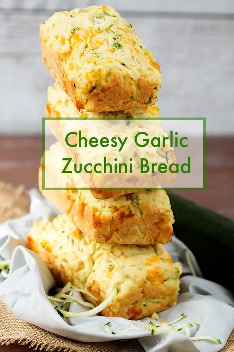 Cheesy Garlic Zucchini Bread Zucchini Cheesy Bread, Savory Zucchini Bread, Zucchini Zoodles, Zucchini Cheddar, Garlic Zucchini, Zucchini Cheese, Yellow Squash Recipes, Fresh Zucchini, Cheesy Zucchini