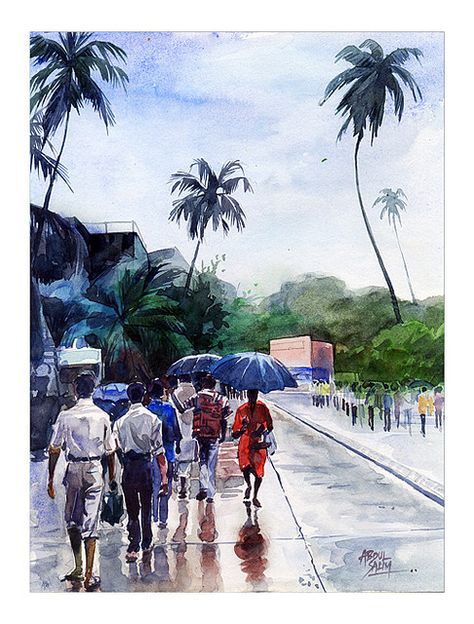 After the rain | Watercolor | Flickr - Photo Sharing! Composition In Art, Rain Watercolor, Beautiful Watercolor Paintings, Watercolor Indian, Memory Drawing, Watercolor Scenery, Composition Painting, Funny Art Prints, Watercolor Paintings Nature