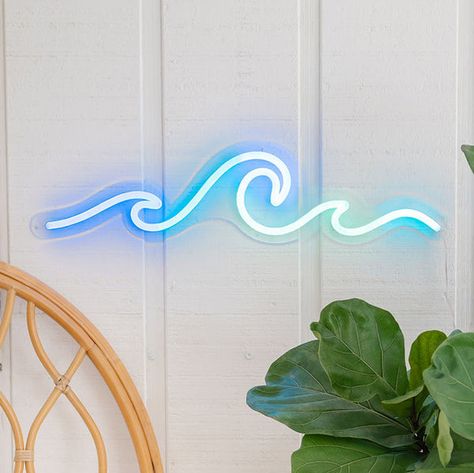 Costal Bedroom Idea Teen, Beachy Neon Sign, Beach Bedroom Wall Decor, Ocean Office Decor, Blue Beach Room Aesthetic, Ocean Themed Bedroom For Teens, Room Ideas Ocean, Teal Room Aesthetic, Cute Room Decor For Teens