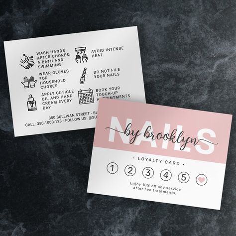 Nail Tech Blush Pink Script  Loyalty Card | Z Nail Salon Loyalty Card, Nail Tech Punch Cards, After Care Nail Kits, Nail Tech Goodie Bags, Press On Nails Business Cards, Nail Tech Loyalty Cards, Nail Tech Cards, Nail Tech Shed Ideas, Nail Tech Logo Ideas