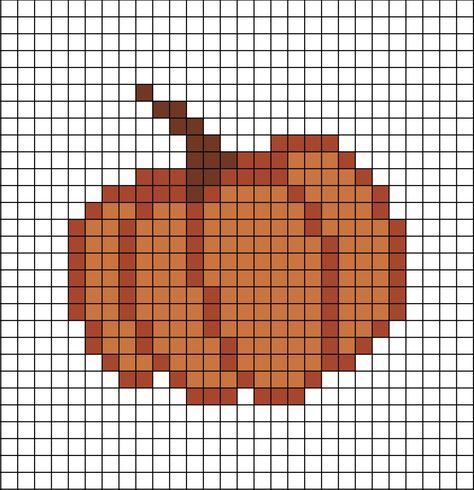 A pixel art template of a Pumpkin (not carved) flat with no shading. Tiny Pumpkin Cross Stitch, Pixel Drawing Halloween, Crochet Grid Patterns Fall, Pumpkin Bead Pattern, Pixel Art Thanksgiving, Pumpkin Grid Pattern, Fall Crochet Grid, Pumpkin Tapestry Crochet, Pixel Art Grid Halloween