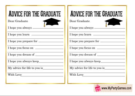 Advice Box Graduation, Advice Cards For Graduate, Words Of Advice For Graduate, Graduation Advice Ideas, Graduation Free Printables, Graduation Poster Boards, Graduation Party Printables, Graduation Advice Cards, Boys Graduation Party