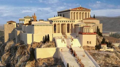 Greek Castle, Greek Buildings, Greece Architecture, Architecture Antique, Ancient Athens, Ancient Greek City, Rome Antique, Ancient Greek Architecture, Grece Antique