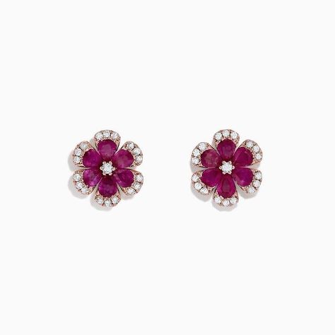 RAJ TARUN DIAMONDS’s Instagram post: “Take A Look At This Gorgeous Pair Of Ruby With Diamond Earstuds Set in 18 Kt Rose Gold With Round Brilliant Cut Diamonds ♦️. . . . .…” Diamond Earrings Indian, Diamond Flower Earrings, Ruby Flower, Nature Rose, Flower Earrings Gold, Ruby Earrings Studs, Gold Jewelry Simple Necklace, Diamond Tiara, Purple Diamond