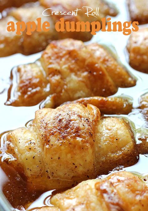 Crescent Roll Apple Dumplings - Sugar Apron Apple Crescent Rolls, Crescent Roll Apple, Crescent Roll Recipes Dessert, Crescent Roll Apple Dumplings, Easy Apple Dumplings, Peach Dumplings, Apple Dumpling Recipe, Crescent Recipes, Apple Dumplings