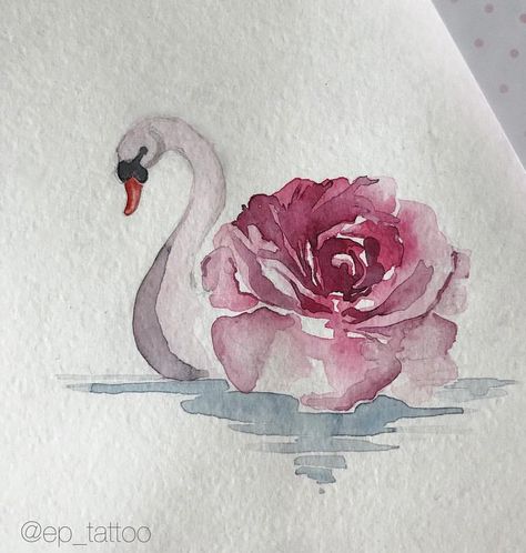 Cool Artsy Tattoos, Watercolor Swan Paintings, Coquette Watercolor Painting, Water Painting Ideas Aesthetic, Cool Watercolor Ideas Aesthetic, Swan Art Painting, Small Swan Tattoo, How To Draw A Swan, Coquette Art Ideas