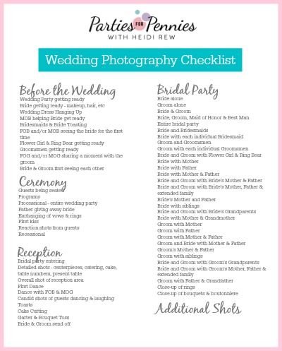 Wedding Photography Checklist by PartiesforPennies.com #wedding #photography Photography Checklist, Photo Checklist, Wedding Photography Checklist, Wedding Pic, Wedding Photography Tips, Planning Checklist, Wedding Bridal Party, Wedding Preparation, Wedding Checklist