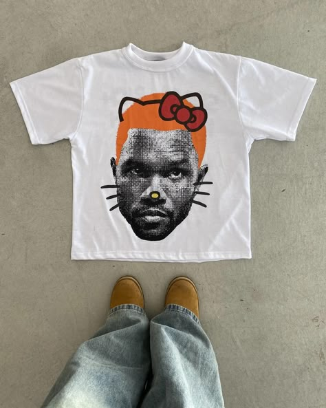 FRANK X KITTY TEE OUT NOW. Hello Kitty Filter, Ocean Outfits, Street Style Outfits Casual, Ocean Shirt, Capsule Wardrobe Outfits, Jordan Outfits, Shirt Design Inspiration, Streetwear Aesthetic, Fire Fits