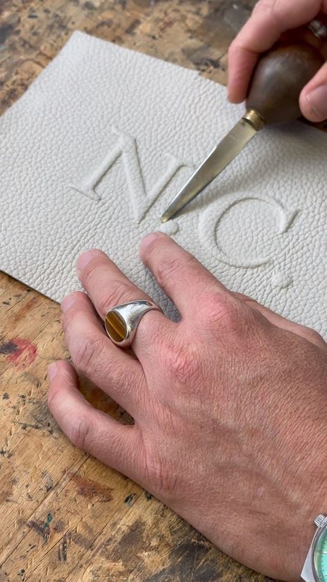 Going at it on a personalised debossed Cheyne clutch. - - - #madetoorder #accessories #madeinlondon #handcrafted #luxuryleathergoods | Instagram Leather Products Ideas, Leather Techniques, Leather Tutorial, Socks Lace, Gold Phone, Woodworking Shop Plans, Leather Ideas, Leather Art, Shop Plans