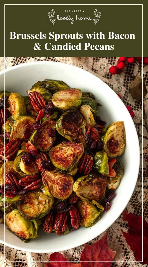 These brussels sprouts are the ultimate Thanksgiving side dish! They’re baked in bacon fat till crispy, then mixed with cranberries and candied pecans, spiced with smoked paprika and cayenne pepper! With only 6 main ingredients and a few spices, it takes only about an hour to make, and everyone at the Thanksgiving dinner table will be begging for the recipe. Baked Mashed Potatoes, Easy Christmas Dinner, Brussels Sprouts With Bacon, Pumpkin Risotto, Christmas Side Dishes, Easy Thanksgiving Recipes, Thanksgiving Week, Bacon Brussel Sprouts, Recipes Thanksgiving