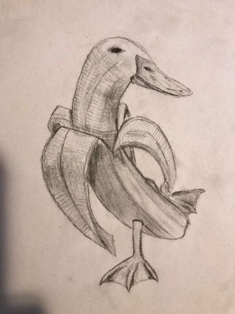 #drawing #banana #duck Banana Duck Art, Golf Drawing Ideas, Cute Art Inspo Sketch, Banana Duck Drawing, Duck Swimming Drawing, Mama Duck And Ducklings Tattoo, Duck Drawing Reference, Cool Animals To Draw, Duck Drawing Funny