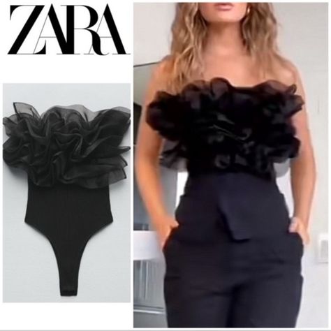 Zara Blogger Favorite Organza Ruffle Rib Bodysuit Size Small Size Small Zara Bestsellers Latest 2023 Collection New With Tags Clean Smoke Free Pet Free Home Asymmetric Bodysuit, Zara Bodysuit, Dark Dress, Red Bodysuit, Ruffle Bodysuit, Pink Bodysuit, Bodysuit Top, Knit Bodysuit, White Halter Maxi Dress