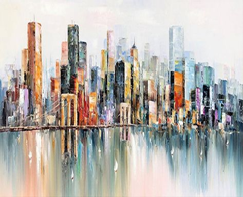 Large Abstract urban landscape painting New York City | Etsy Urban Art Painting, Large Framed Artwork, New York Painting, Urban Wall Art, Skyline Painting, Abstract City, City Painting, Modern Art Paintings, Cityscape Painting