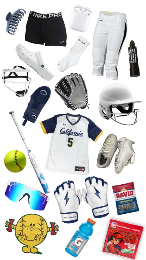 Almost everything you could need for softball game day Softball Essentials, Custom Softball Gloves, Sporty Outfit Ideas, Softball Game Day, Travel Softball, Softball Cheer, Softball Workouts, Softball Photos, Softball Funny