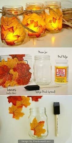 Diy Fall Candle Holders, Leaf Mason Jar Candle, Fall Candles Diy, Diy Thanksgiving Crafts, Fall Candle Holders, Mason Jar Candle Holders, Thanksgiving Diy, Diy Thanksgiving, Diy Candle Holders