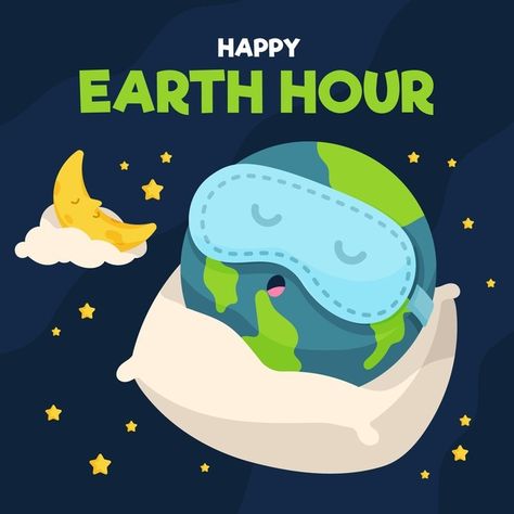 Earth hour illustration with planet slee... | Free Vector #Freepik #freevector #light #nature #celebration #happy Earth Hour Poster Design, Earth Hour Poster, Earth Hour Day, About Earth, Earth Hour, World Environment Day, Environment Day, Environmental Awareness, Happy Earth