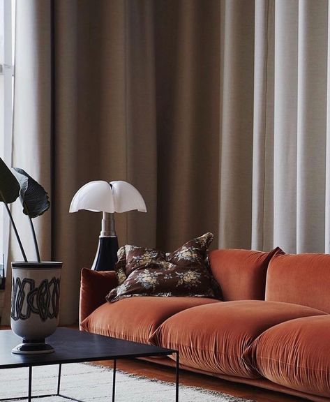 Orange Couch, Deco House, Coco Lapine Design, Latest Interior Design Trends, Gothenburg, Design Living Room, Concert Hall, Velvet Sofa, A Living Room