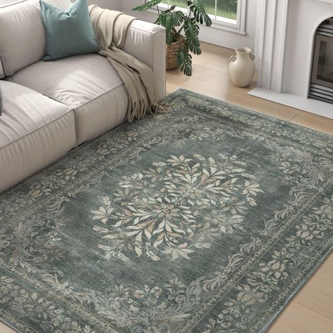 PRICES MAY VARY. Floral Vintage Design: Our rug features a stunning floral medallion design, adding a touch of elegance and sophistication to any room. The floral patterns and traditional border will enhance any room's aesthetic Premium Material：Made from sturdy and soft materials,our foldable rug is built to provide comfortable support for your feet. The non-slip backing keeps the rug in place. Designed for high-traffic areas, our rug boasts built-to-last durability Easy Care: Please unfold the Dark Green Rug Living Room, Cottage Core Rug, Cottagecore Rug, Dark Green Area Rug, Living Room Rug Ideas, Dark Green Rug, Vintage Floral Rugs, Botanical Rug, Eclectic Homes