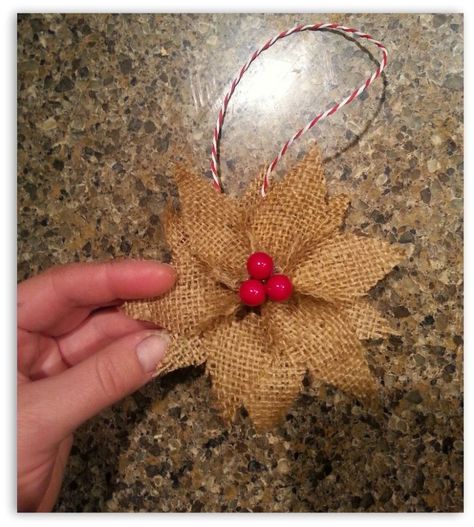 how to make burlap poinsettia christmas ornaments, christmas decorations, crafts, seasonal holiday decor Burlap Poinsettia, Burlap Christmas Ornaments, Ornaments Homemade, Burlap Crafts, Burlap Christmas, Rustic Christmas Tree, God Jul, Holly Berry, Christmas Ornaments Homemade