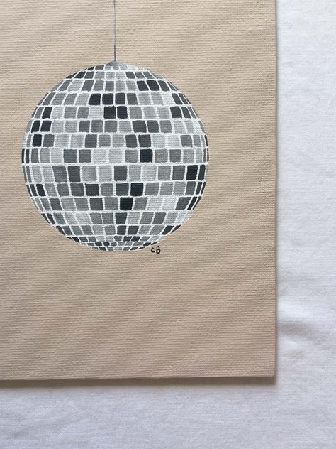 Mirrorball Acrylic Painting, Pumpkin Painting Ideas Disco Ball, Paint Inspo Acrylic, Disco Balls Painting, Simple Disco Ball Painting, Disco Ball Acrylic Painting, Disco Ball Paintings, Disco Ball Pumpkin Painting, Vintage Painting Ideas On Canvas