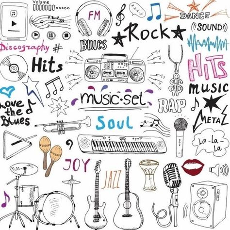 Christian Canvas Art, Music Doodle, Doodle Icons, Note Doodles, Drum Music, Graffiti Doodles, Music Drawings, Music Illustration, Music Writing