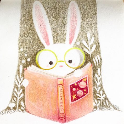 Animals Reading Illustration, Cute Rabbit Illustration, Bunny Reading, Reading Illustration, Reading Books Illustration, Sleeping Bunny, Bunny Drawing, Book Illustration Art, Bunny Art