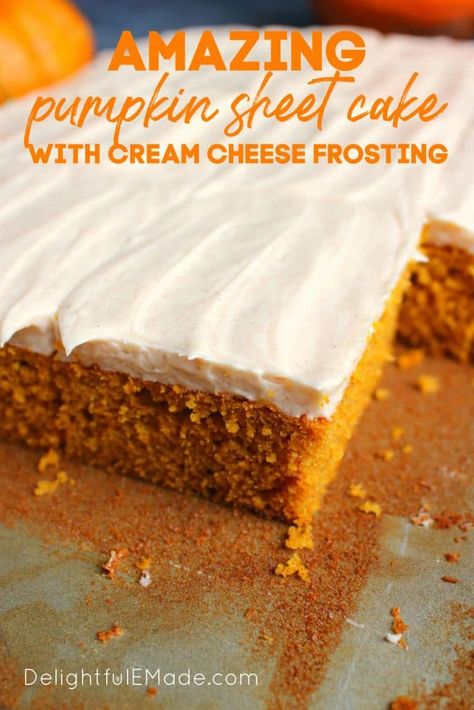 Sourdough Sheet Cake, Cozy Desserts, Frosting Cream Cheese, Layered Pumpkin Dessert, Sourdough Pumpkin, Pumpkin Cake Recipe, Pumpkin Sheet Cake, Sourdough Recipe, No Bake Pumpkin Cheesecake