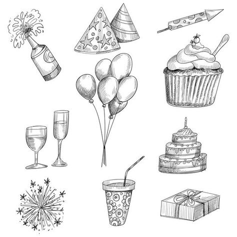 Free Vector | Beautiful sketches on the theme of the birthday party design Birthday Celebration Drawing, Party Sketch, Celebration Drawing, Celebration Images, Birthday Labels, Birthday Party Design, Beautiful Sketches, Drawing Images, Party Design