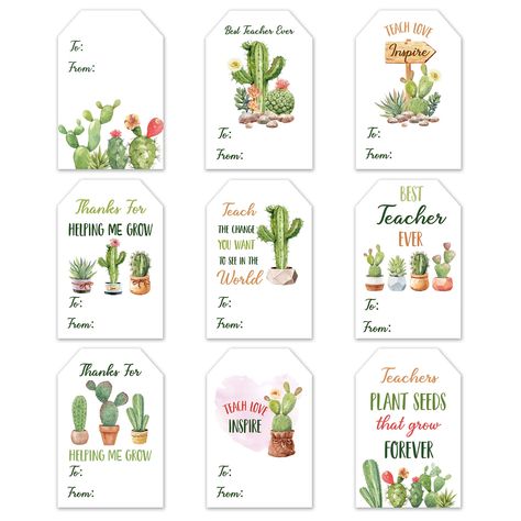 PRICES MAY VARY. Package Include: Includes 20sheet cactus plant label sticker, each sheet with 9 different designs, total 180pcs. Exquisite and charming gift tag is great for teacher appreciation party favors decorations. Reliable Material: Made of quality self-adhesive paper, the cactus theme teacher appreciation label stickers are sturdy and reliable, smooth to write, suitable for decorating graduation gift box, envelope seals, gift wrapping and so on. Multi Uses: Teacher appreciation label st Teacher Appreciation Gifts Tags, Name Tag Sticker, Box Envelope, Swan Baby Shower, Tag Sticker, Teacher Stickers, Plant Labels, Best Teacher Ever, School Supply Labels