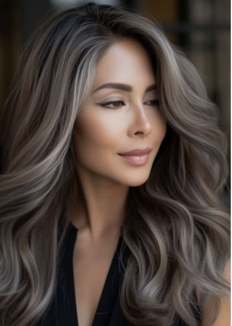 Dark Brown Base With Ash Blonde Balayage, Platinum Balayage On Brown Hair, Cool Brown Balayage Ash Blonde, Dark Brunette With Blonde Highlights Balayage, Color To Cover Grey Hair, Icy Blonde Highlights On Dark Hair, Highlights For 2023, Brown Bayalage Hair, Ash Blonde Highlights On Dark Hair