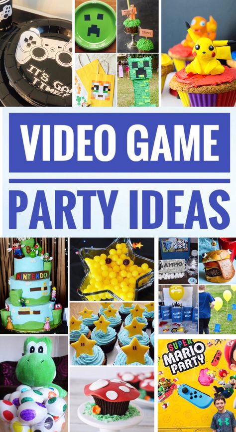 Video Game Birthday Party Snacks, Video Game Party Ideas For Adults, Game Over Party Ideas, Video Game Themed Party Food, Video Gaming Birthday Party, Video Games Theme Party, Videogame Party Ideas, Gaming Birthday Party Food Ideas, Video Game Snack Ideas