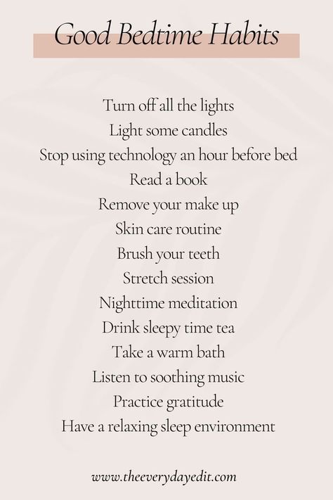 Night Habits Bedtime Routines, Good Night Time Habits, Night Routine Ideas List, Bedtime Self Care, Healthy Bedtime Routine, Goals To Set For Yourself List, Daily Habits To Improve Your Life, Night Routine List, Sunday To Do List