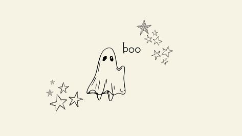 Boo! I love this cute little starry ghost! You can use this for your computer to add a little halloween energy to your fall season :) #fall #halloween #ghost #boo #spooky #cute #stars #star #starry #design #autumn #fallvibes Laptop Wallpaper Hd 1080p Aesthetic Halloween, Halloween Wallpapers Macbook, Cute Ghost Computer Wallpaper, Ghost Laptop Background, Horizontal Wallpaper Halloween, Ipad Halloween Wallpaper Landscape, Cinamoroll Desktop Wallpaper Hd, Cute Halloween Wallpaper For Ipad, Macbook Desktop Wallpaper Aesthetic Halloween