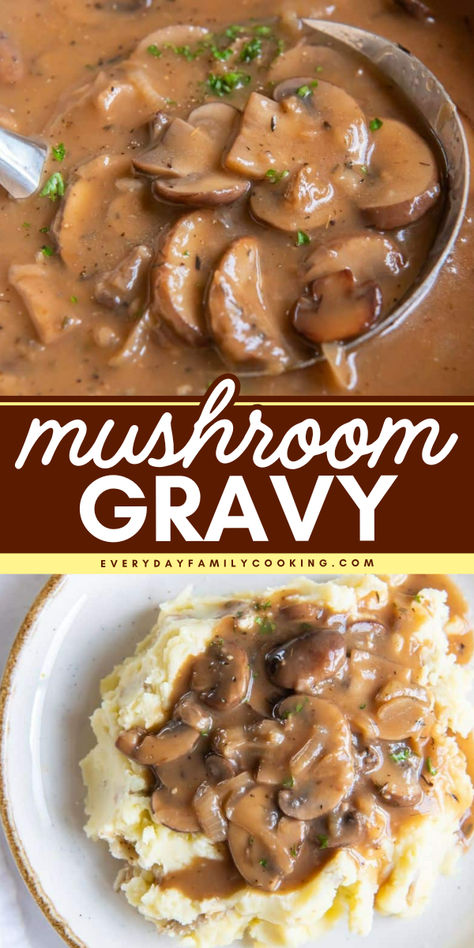 This mushroom gravy makes any meal rich and comforting. From weeknight dinners to Thanksgiving, it's a hit every time! Homemade Mushroom Gravy, Meatloaf With Mushroom Gravy, Beef Mushroom Gravy, Mushroom Gravy Recipe Easy, Easy Mushroom Gravy, Mushroom Onion Gravy, Vegetarian Mushroom Gravy, Thanksgiving Gravy Recipes, Easy Thanksgiving Dinner