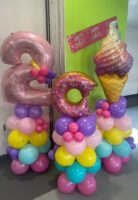 #balloons #balloondecor #balloondecorations #birthday #backdrops #balloonarch #balloonsetup #partydecorations Two Sweet Balloons, Sweet Treats Party Theme, Two Sweet Balloon Garland, Donuts Birthday Party Ideas, Two Sweet Birthday Party Decorations, Two Sweet Party 2nd Birthday Decorations, Sweets Themed Birthday Party, Sweet Party Theme, Two Sweet Party 2nd Birthday