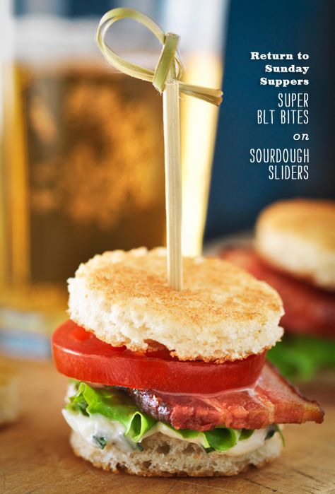 Foodie Crush Return to Sunday Suppers Super BLT Bites Mini Blt, Blt Bites, Sandwich Bar, Tea Party Food, Appetizer Bites, Think Food, Main Course Recipes, Snacks Für Party, Crab Cakes