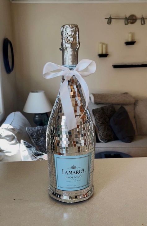 Disco Liquor Bottle, Disco Ball Bachelorette Decor, 21 Bedazzled Bottle, Sparkle Disco Bachelorette, Disco Ball Bday Party, 21st Gifts For Her, Champagne Bottle 21st Birthday, Decorating Bottles Ideas Birthday, Disco Ball Wine Bottle