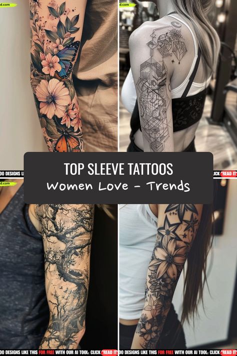 Discover the trendiest sleeve tattoos for women, from intricate designs to bold statements. Explore this collection for inspiration and express your unique style through art on your skin. Find new tattoo ideas to elevate your look and make a statement. Despite being a timeless tradition, sleeve tattoos continue to evolve with modern flare, offering endless possibilities for self-expression Women Sleeve Tattoo Designs, Tattoo Sleeve Starters For Women, Self Love Sleeve Tattoos For Women, Themed Tattoo Sleeve Women, How To Connect Tattoos For A Sleeve, In Love Tattoos For Women, Women’s Forearm Tattoo Ideas, Women’s Sleeve Tattos, Tattoo Sleeve Filler Ideas For Women