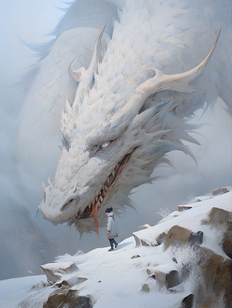 White Dragon Concept Art, Frost Dragon Art, White Dragon Fantasy Art, White Dragon Dnd, White Dragon Aesthetic, Arctic Dragon, White Dragon Art, Mountain Dragon, Huge Dragon