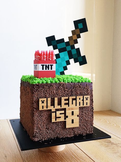 Mindcraft Cakes Tnt, Diy Minecraft Cake Toppers, Minecraft Tnt Birthday Cake, Chocolate Minecraft Cake, Minecraft Grass Block Cake, Minecraft Birthday Cake Buttercream, Small Minecraft Cake, Minecraft Warden Cake, Minecraft Buttercream Cake