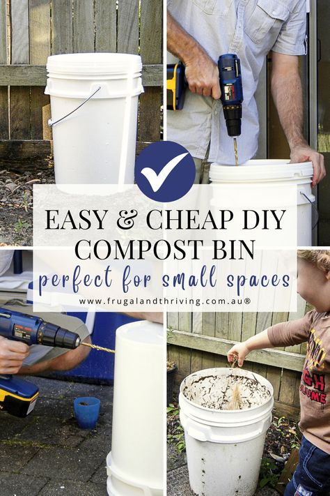 Don't have the room to make compost? Think again! Here's a super cheap and easy DIY compost bin that is perfect for small spaces. Plastic Compost Bin, Making A Compost Bin Diy, Small Compost Bin Diy, Diy Compost Bin Outdoor Easy, How To Make A Compost Bin, Diy Compost Bin Outdoor, Homemade Compost Bin, Small Compost Bin, Diy Compost Bin