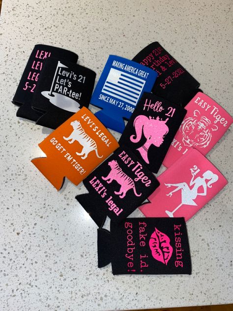 21st Birthday Can Coozie, Hello 21, Birthday Koozies, Purple Happy Birthday, Go Get Em Tiger, Idea Birthday, 21st Birthday, Drink Sleeves, Green And Purple